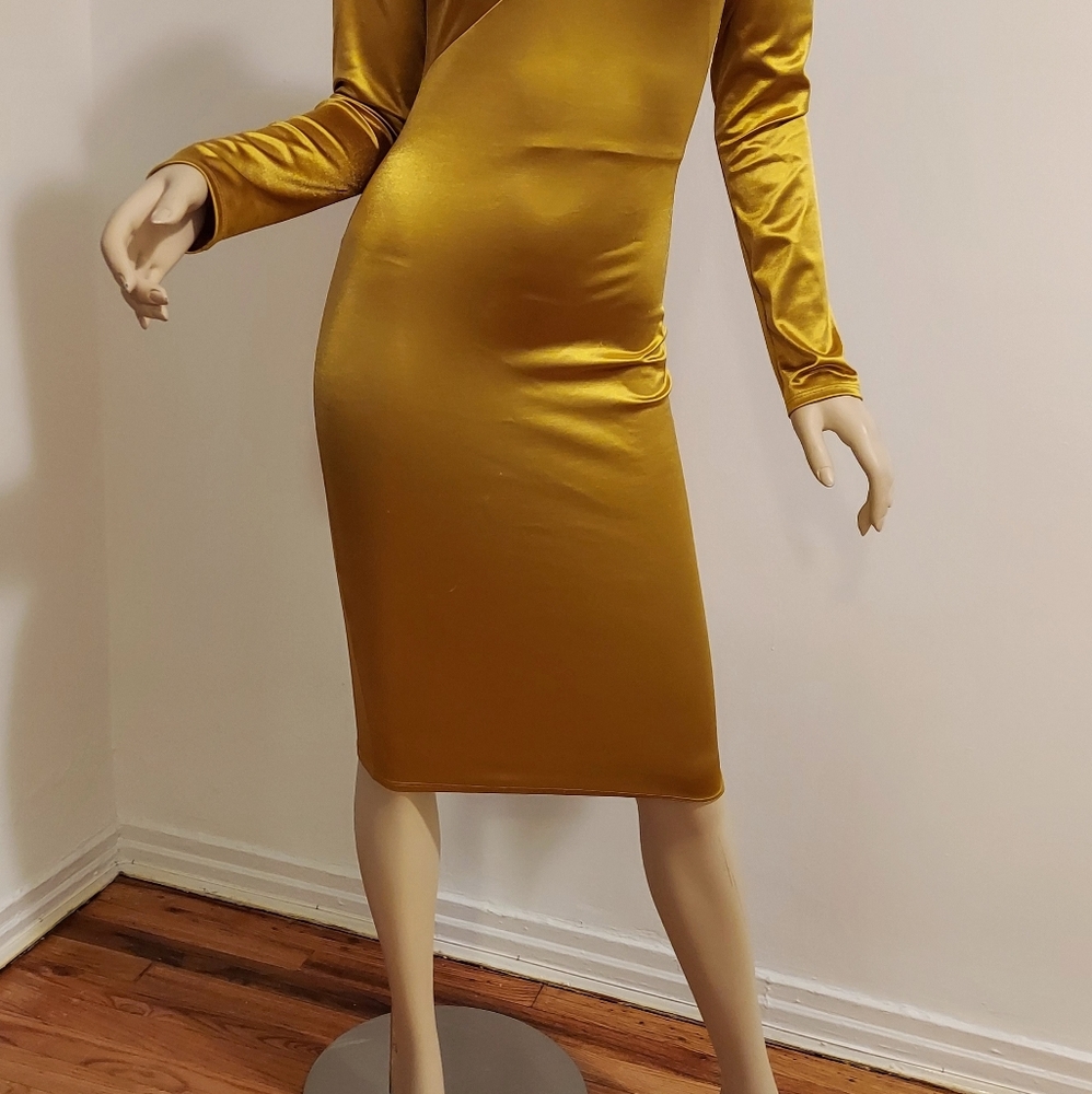 Vtg gold bodycon dress with Metal loops - Picture 2 of 5